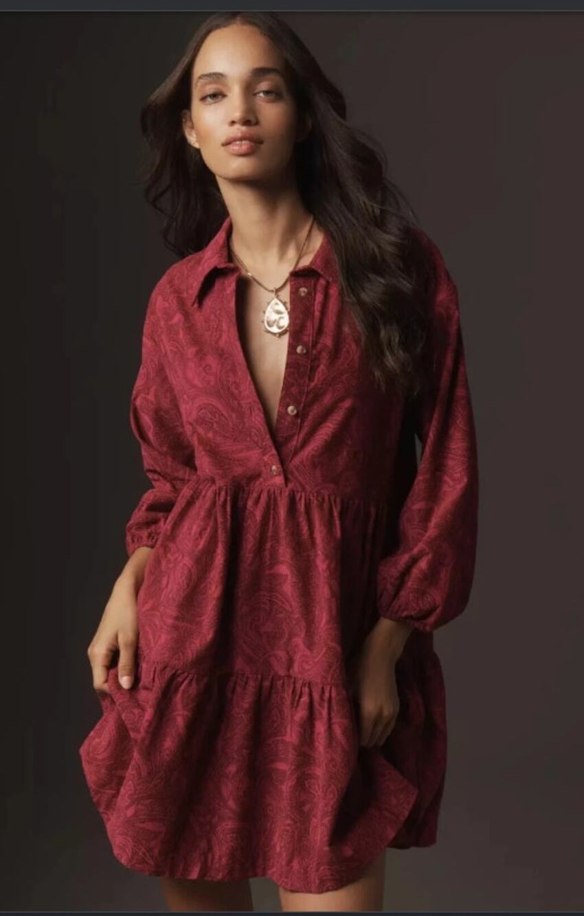 EUC Anthropologie Maeve Corduroy Paisley Mini Dress - Size Medium